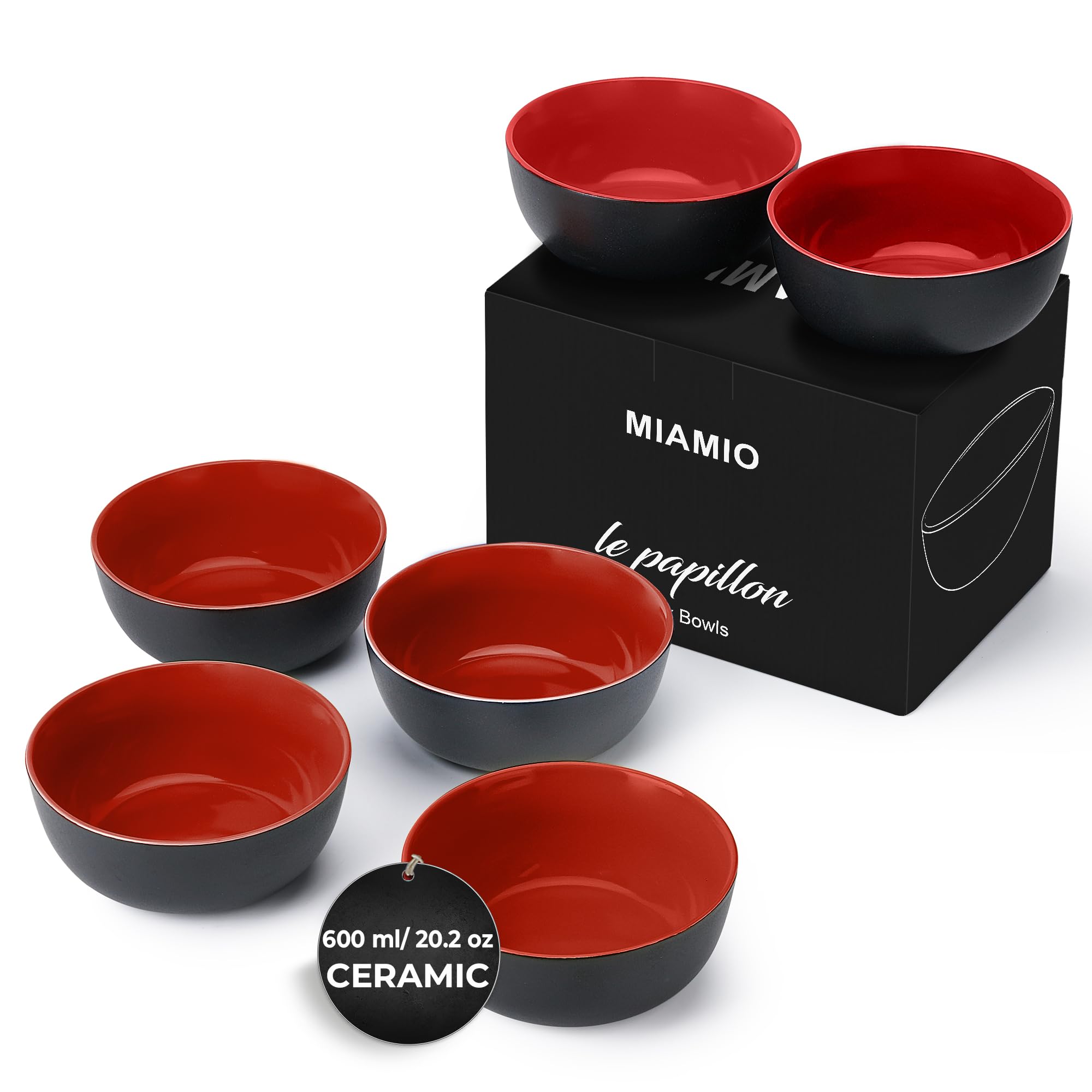 Amazon.com: MIAMIO - 6 x 17 oz Stoneware Bowl Set Outside Black